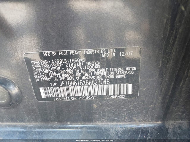 46063912 :رقم المزاد ، JF1GH616X8H823048 vin ، 2008 Subaru Impreza 2.5i مزاد بيع