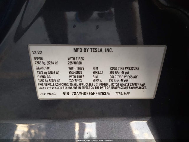 Продаж на аукціоні авто 2023 Tesla Model Y Awd/long Range Dual Motor All-wheel Drive, vin: 7SAYGDEE5PF626376, номер лоту: 46063947