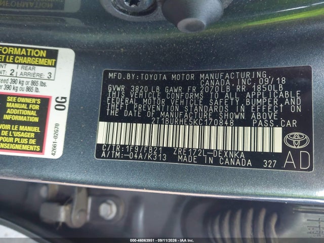 Toyota COROLLA LE 2019 2T1BURHE5KC170848 Image 9