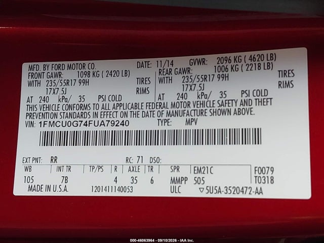 Ford ESCAPE SE 2015 1FMCU0G74FUA79240 Image 9