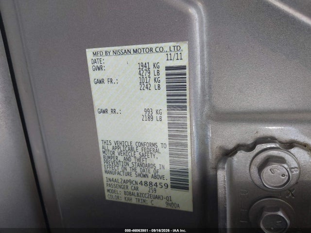 Продаж на аукціоні авто 2012 Nissan Altima 2.5 S, vin: 1N4AL2AP9CN488459, номер лоту: 46063981