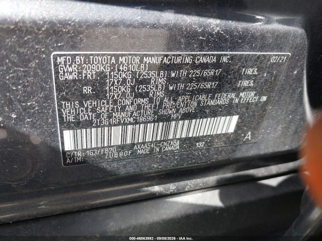 Продажа на аукционе авто 2021 Toyota Rav4 Le, vin: 2T3G1RFVXMC186961, номер лота: 46063992