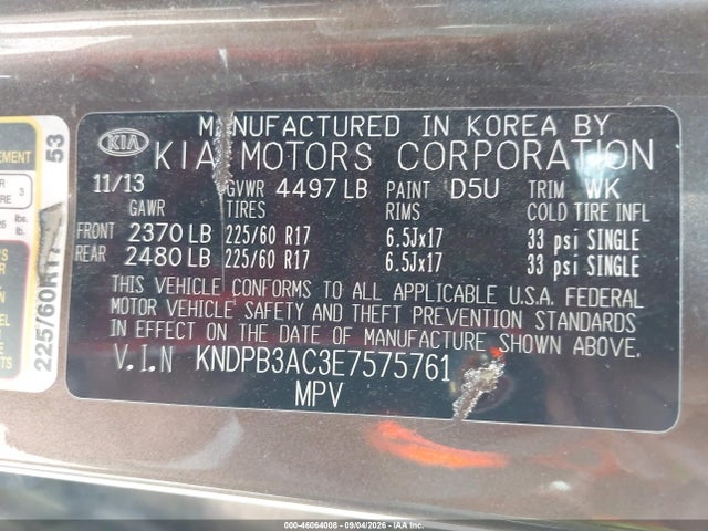 Продажа на аукционе авто 2014 Kia Sportage Lx, vin: KNDPB3AC3E7575761, номер лота: 46064008