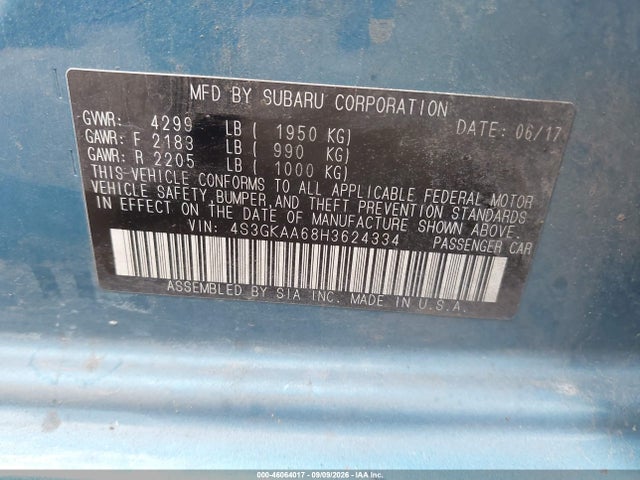 Продаж на аукціоні авто 2017 Subaru Impreza 2.0i, vin: 4S3GKAA68H3624334, номер лоту: 46064017