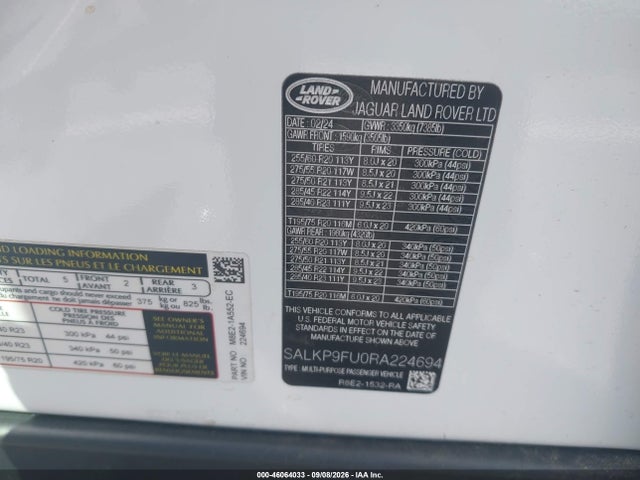 Aukcja sprzedaży 2024 Land Rover Range Rover P400 Se, vin: SALKP9FU0RA224694, numer aukcji: 46064033