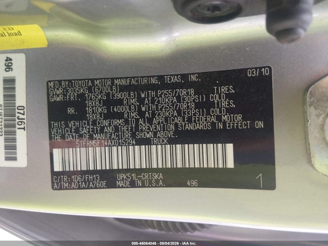 Продаж на аукціоні авто 2010 Toyota Tundra Grade 4.6l V8, vin: 5TFRM5F14AX015294, номер лоту: 46064046