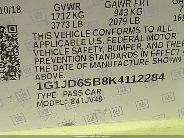 Chevrolet Sonic Lt Auto 2019 1G1JD6SB8K4112284 Image 9