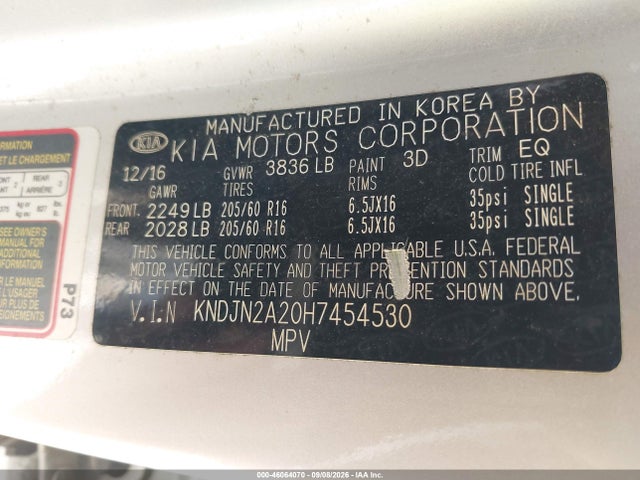 Aukcja sprzedaży 2017 Kia Soul, vin: KNDJN2A20H7454530, numer aukcji: 46064070