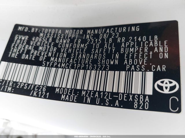 46064094 :رقم المزاد ، 5YFP4MCE1PP163273 vin ، 2023 Toyota Corolla Se مزاد بيع