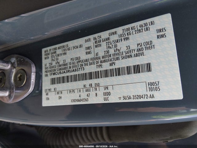 Aukcja sprzedaży 2024 Ford Escape Platinum, vin: 1FMCU9JA3RUA93773, numer aukcji: 46064098