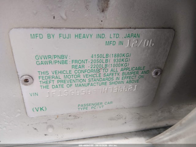 46064100 :رقم المزاد ، JF1SG65697H736621 vin ، 2007 Subaru Forester 2.5x مزاد بيع