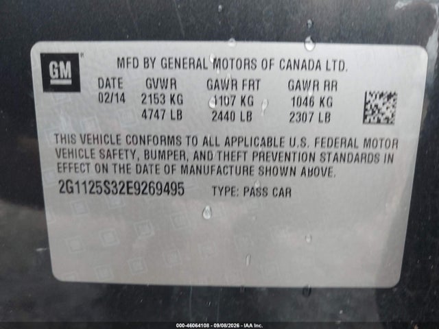 Aukcja sprzedaży 2014 Chevrolet Impala 2lt, vin: 2G1125S32E9269495, numer aukcji: 46064108