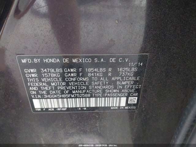 Продажа на аукционе авто 2015 Honda Fit Ex/ex-l, vin: 3HGGK5H85FM752588, номер лота: 46064109