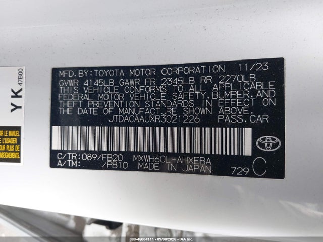 JTDACAAUXR3021226 Toyota Prius Le
