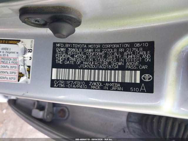 Продаж на аукціоні авто 2010 Toyota Prius Ii, vin: JTDKN3DU1A0218734, номер лоту: 46064119