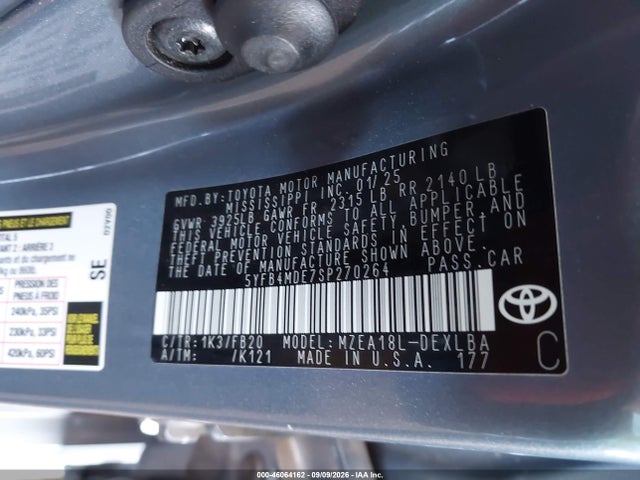 Aukcja sprzedaży 2025 Toyota Corolla Le, vin: 5YFB4MDE7SP270264, numer aukcji: 46064162