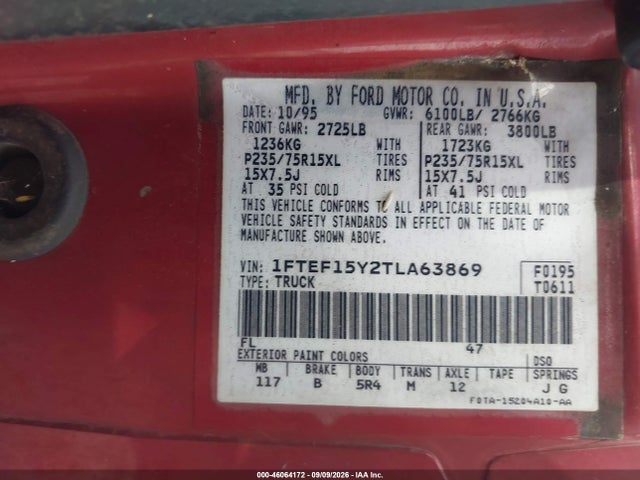 Продаж на аукціоні авто 1996 Ford F150, vin: 1FTEF15Y2TLA63869, номер лоту: 46064172