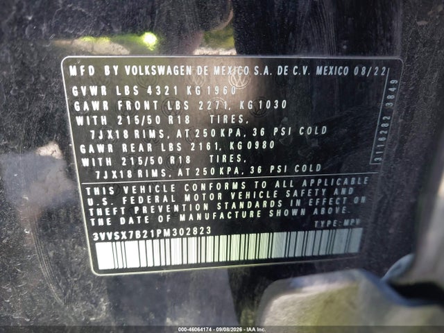 2023 Volkswagen Taos 1.5t Se მანქანა იყიდება აუქციონზე, vin: 3VVSX7B21PM302823, აუქციონის ნომერი: 46064174