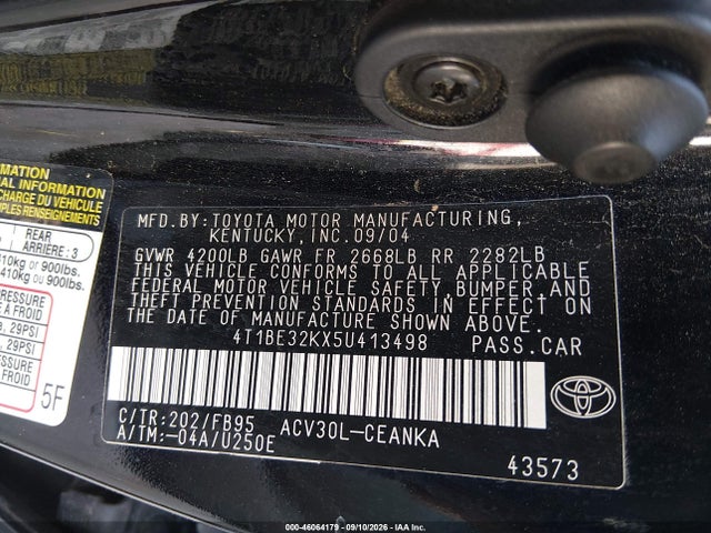 46064179 :رقم المزاد ، 4T1BE32KX5U413498 vin ، 2005 Toyota Camry Le مزاد بيع