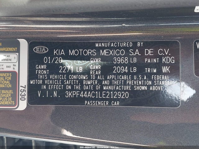 2020 Kia Forte Gt მანქანა იყიდება აუქციონზე, vin: 3KPF44AC1LE212920, აუქციონის ნომერი: 46064195