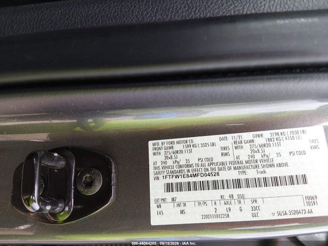 Продаж на аукціоні авто 2021 Ford F-150 Xlt, vin: 1FTFW1E84MFD04528, номер лоту: 46064205