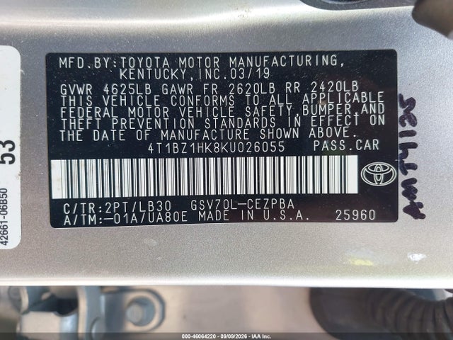 Продаж на аукціоні авто 2019 Toyota Camry Xse V6, vin: 4T1BZ1HK8KU026055, номер лоту: 46064220