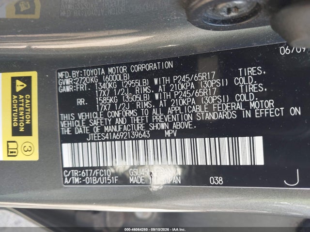 46064280 :رقم المزاد ، JTEES41A692139643 vin ، 2009 Toyota Highlander مزاد بيع