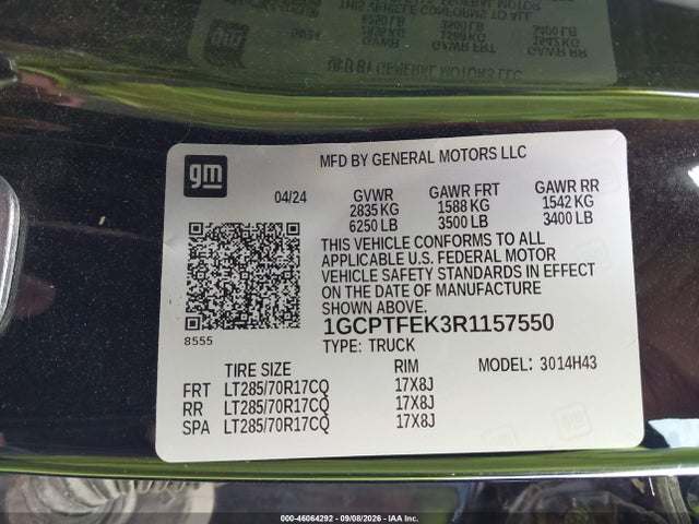 Продаж на аукціоні авто 2024 Chevrolet Colorado 4wd Zr2, vin: 1GCPTFEK3R1157550, номер лоту: 46064292