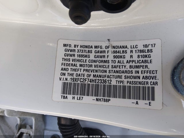 Aukcja sprzedaży 2017 Honda Civic Ex, vin: 19XFC2F74HE233612, numer aukcji: 46064304