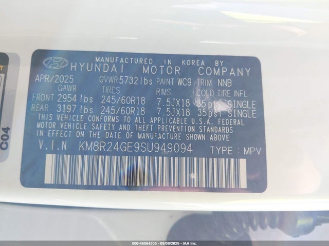 46064305 :رقم المزاد ، KM8R24GE9SU949094 vin ، 2025 Hyundai Palisade Sel مزاد بيع