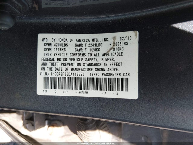 Aukcja sprzedaży 2013 Honda Accord Lx, vin: 1HGCR2F38DA116550, numer aukcji: 46064329