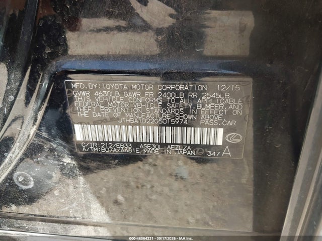Продажа на аукционе авто 2016 Lexus Is 200t, vin: JTHBA1D22G5015974, номер лота: 46064331