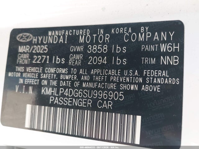 46064333 :رقم المزاد ، KMHLP4DG6SU996905 vin ، 2025 Hyundai Elantra Limited مزاد بيع