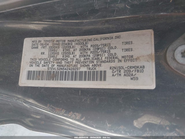 Aukcja sprzedaży 2004 Toyota Tacoma, vin: 5TEVL52N54Z428297, numer aukcji: 46064336