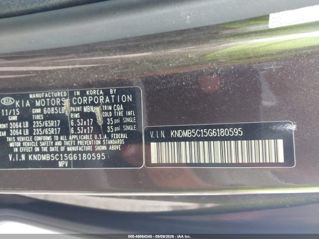 2016 Kia Sedona Lx მანქანა იყიდება აუქციონზე, vin: KNDMB5C15G6180595, აუქციონის ნომერი: 46064345