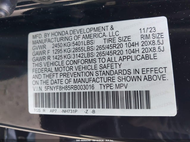 2024 Honda Passport Awd Black მანქანა იყიდება აუქციონზე, vin: 5FNYF8H85RB003016, აუქციონის ნომერი: 46064355