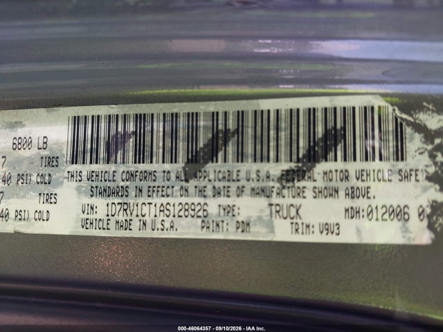 2010 Dodge Ram 1500 St მანქანა იყიდება აუქციონზე, vin: 1D7RV1CT1AS128926, აუქციონის ნომერი: 46064357