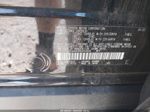 Продажа на аукционе авто 2022 Toyota Venza Le, vin: JTEAAAAH5NJ094868, номер лота: 46064367