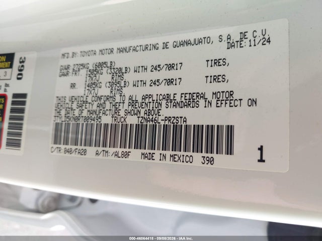 Aukcja sprzedaży 2024 Toyota Tacoma Sr, vin: 3TYLD5KN0RT009495, numer aukcji: 46064418