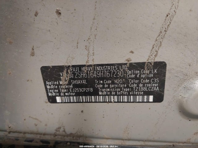 Aukcja sprzedaży 2009 Subaru Forester 2.5x, vin: JF2SH61649H767230, numer aukcji: 46064424