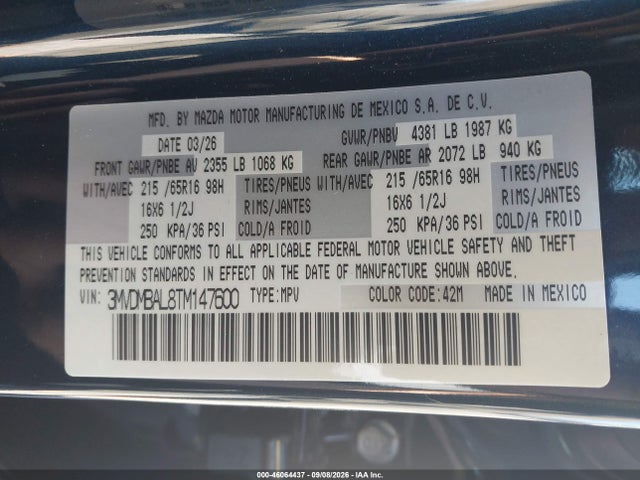 Продаж на аукціоні авто 2026 Mazda Cx-30 2.5 S, vin: 3MVDMBAL8TM147600, номер лоту: 46064437