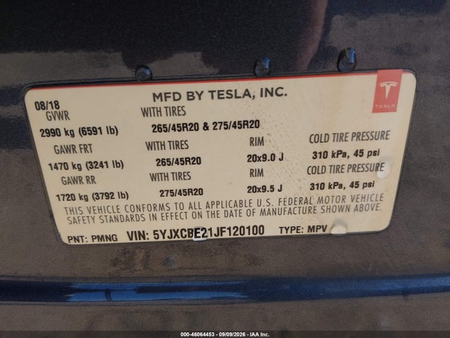 Tesla Model X 100d/75d/p100d 2018 5YJXCBE21JF120100 Image 9