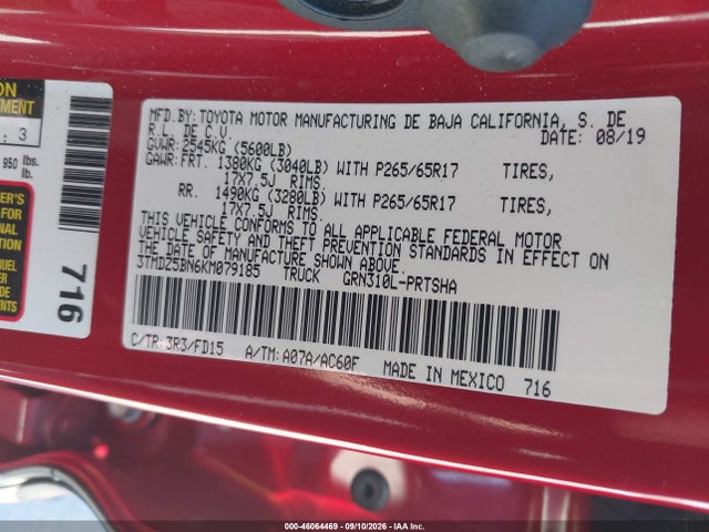 Продажа на аукционе авто 2019 Toyota Tacoma Trd Sport, vin: 3TMDZ5BN6KM079185, номер лота: 46064469
