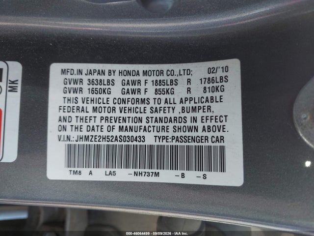 Продажа на аукционе авто 2010 Honda Insight Lx, vin: JHMZE2H52AS030433, номер лота: 46064499