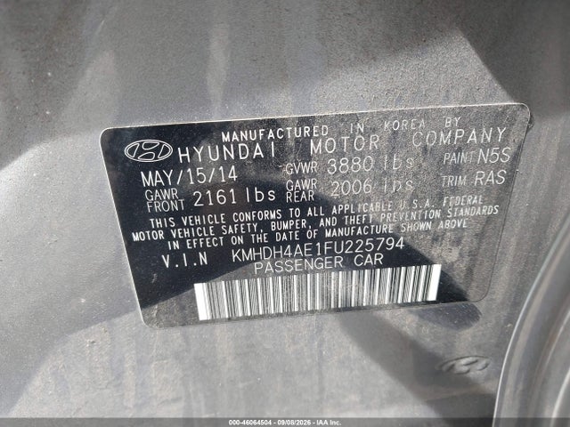 Продажа на аукционе авто 2015 Hyundai Elantra Se, vin: KMHDH4AE1FU225794, номер лота: 46064504
