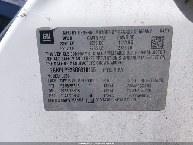 Продаж на аукціоні авто 2016 Gmc Terrain Slt, vin: 2GKFLPE36G6310155, номер лоту: 46064516