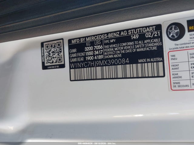 46064526 :رقم المزاد ، W1NYC7HJ9MX390084 vin ، 2021 Mercedes-benz Amg G 63 4matic مزاد بيع