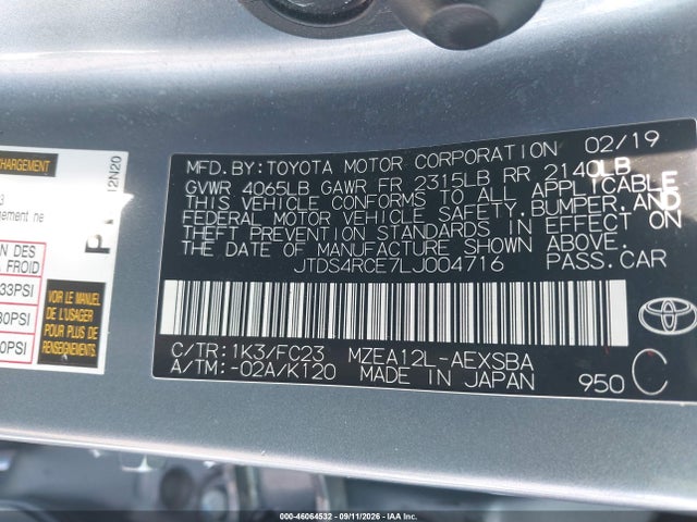 Aukcja sprzedaży 2020 Toyota Corolla Se, vin: JTDS4RCE7LJ004716, numer aukcji: 46064532