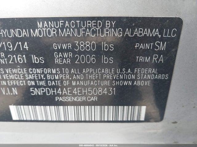 Aukcja sprzedaży 2014 Hyundai Elantra Se, vin: 5NPDH4AE4EH508431, numer aukcji: 46064543