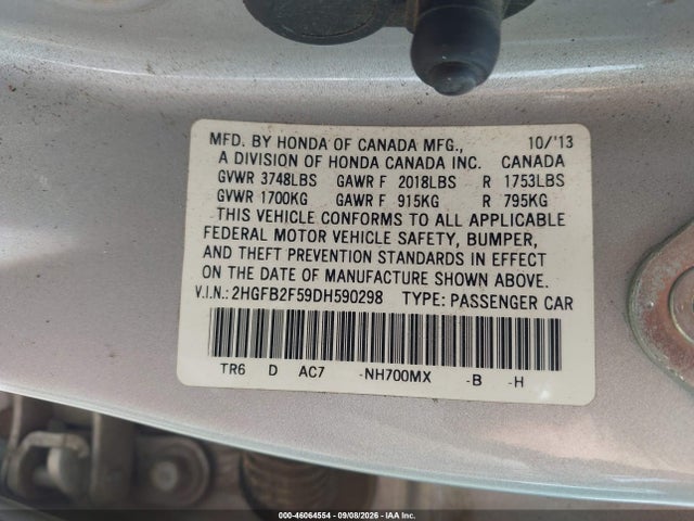 Aukcja sprzedaży 2013 Honda Civic Lx, vin: 2HGFB2F59DH590298, numer aukcji: 46064554